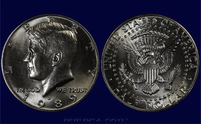 1989 D Kennedy Half Dollar, BU from US Mint set. Original photograph of coin! - Image 1 of 3