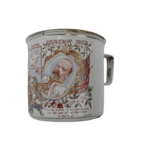 British Empire Metal ENAMEL CORONATION 1902 Mug King Edward VII Queen Alexandra - Picture 1 of 10