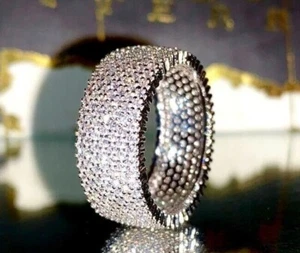 Pinky Men's Bling Ring Icy Out 2.5ct Iced CZ band 14k White Gold Rings size 6-12 - Picture 1 of 6