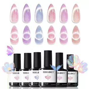 Holographic Glitter Cat Eye Gel Nail Polish Kit - 6 Colors with Magnet Romantic - Picture 1 of 9