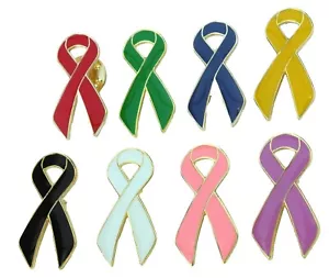 Broche insigne ruban Awareness noir bleu vert rose blanc rouge jaune violet - Photo 1 sur 19