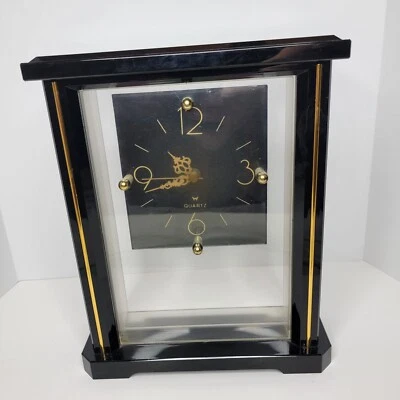 Black And Gold Carriage Style Quartz Clock Modern Battery Powered  - Image 1 of 4