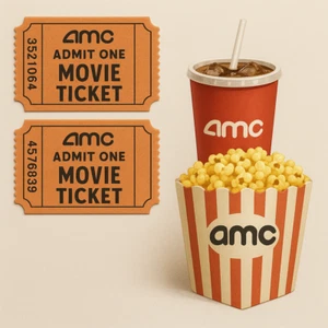 AMC Theaters 2 Black Tickets, 2 Large Drink & 1 Large Popcorn E-Delivery READ - Picture 1 of 1