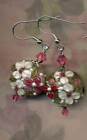 Pinks allover flowers lampwork glass/crystal artisan earrings Birdsongjewelry