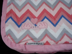 Blankets and Beyond Pink Gray Chevron Print Blanket Hedgehogs NEW - Picture 1 of 7