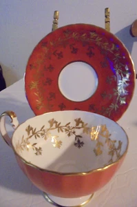 Taza de té y platillo Aynsley Bone China cardo dorado naranja vintage - Imagen 1 de 4