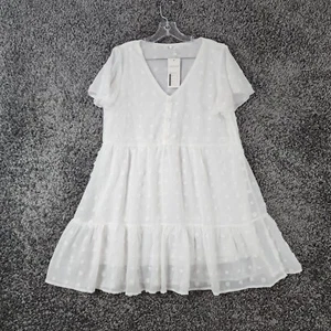 Chigant Womens White Polkadot Sheer Knee Length Dress Size L - Picture 1 of 6