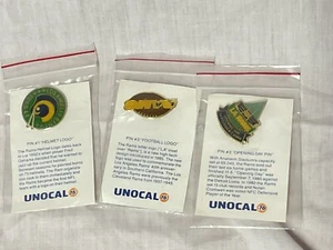 3 Vintage LA Rams UNOCAL 76 Pins #1, #2, #3 Rams Football & Anaheim Stadium - Picture 1 of 4