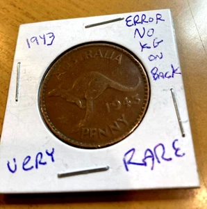 1943 Australia Penny AU Kangaroo Perth George VI Mint Error Coin No KG on Back - Picture 1 of 4