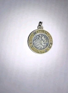 St. Christopher Protect Us, Sterling Silver, 3/4" Religious Pendant Medal - Picture 1 of 4
