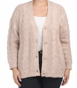 Cardigan da donna nuovo plus lavorato a maglia con cavo taglia 1XL - Foto 1 di 7