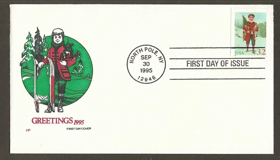 #3006 32c Christmas  1995 _Child Holding Tree - HF FDC booklet single - Image 1 of 1