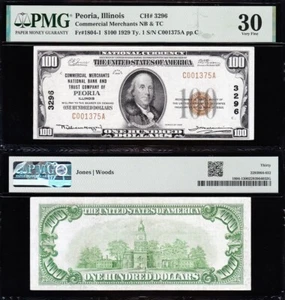 Nice SCARCE Crisp Choice VF++ 1929 $100 PEORIA, IL National Note! PMG 30! 01375A - Picture 1 of 3