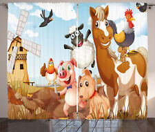 Kids Curtains Animals in Farm Artwork Window Drapes 2 Panel Set 108x84 Inches