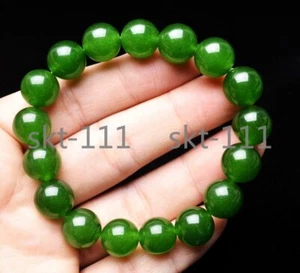 Brazalete de cuentas de piedras preciosas de jadeíta verde Rusia nefrita natural de 12 mm AAA - Imagen 1 de 6