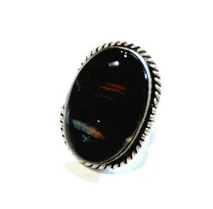 Bijou argent 925 bague pierre agate rubanée taille 60 ring - Picture 1 of 3