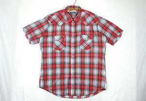 Camisa Western De Colección Años 80 XL 17 1/2 Roja Verde A Cuadros Perla Broches Vaquero Fino Algodón  - Imagen 1 de 10