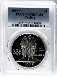 1995 P Olympics Cycling Commemorative Proof Silver Dollar PCGS PR70 Blue Label - Picture 1 of 2