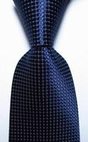 New Classic Checks Dark Blue White JACQUARD WOVEN 100% Silk Men's Tie Necktie