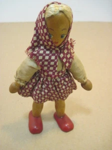 OLD VINTAGE WOOD HAND MADE SMALL GIRL DOLL WITH LARGE FEET  - Picture 1 of 5