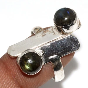 925 Silver Plated Fiery Labradorite Ethnic Ring Jewelry Size US FreeSize AU W234 - Picture 1 of 3