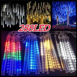 288 LED 8 Tubes Lights Meteor Shower Rain Tree String Light Garden Party Outdoor - Picture 1 of 13