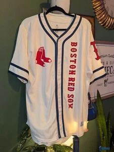 True Fan Boston Red Sox MLB Genuine Merchandise Jersey XL Button Down cream NEW - Picture 1 of 10