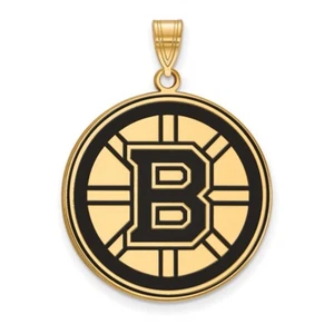 Sterling Silver Gold-plated NHL LogoArt Boston Bruins Extra LG Enameled Pendant - Picture 1 of 2