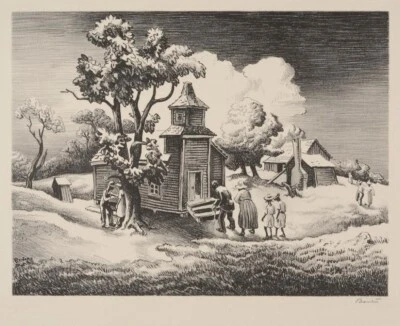 Impresión litográfica de escena agrícola regionalista Sunday Morning Thomas Hart Benton 1939 Foto 1 de 2