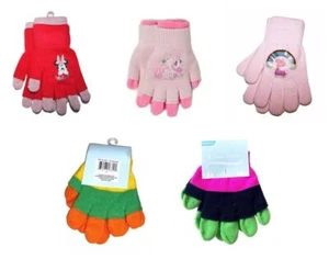 Girl's Little Pony, Minnie Mouse, Peppa 2-in-1 Gloves Striped Pink Red New NWT - Picture 1 of 19