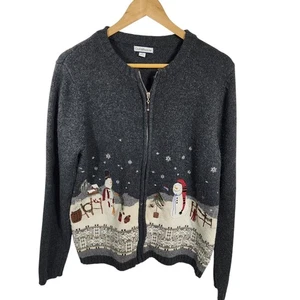 Croft & Barrow Womens Ugly Christmas Sweater Cardigan Snowman Scene - Picture 1 of 6