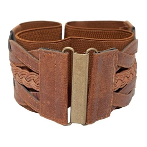 Cinturón eVogues Talla Grande Trenzado Elástico Retro Cintura Ancha Cincha Marrón - Imagen 1 de 3