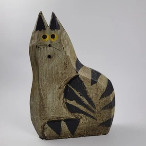 Folk Art Solid Wood Carved Cat - Picture 1 of 17