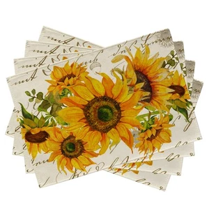 Fall Sunflower Placemats Set of 4, Spring Summer Yellow Floral Flowers Rustic... - Picture 1 of 7
