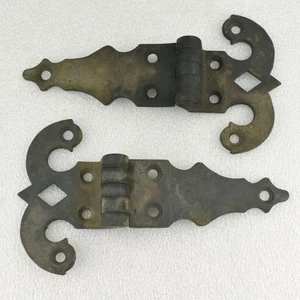 Paar Vintage Antik Messing Fleur-de-lis Gothic Scharniere Eisbox Schrank Truhe - Bild 1 von 10