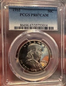 š 1955 Franklin Half PCGS PR67CAM ā Rainbow Rim Toning! Proof Cameo Beauty š - Picture 1 of 4
