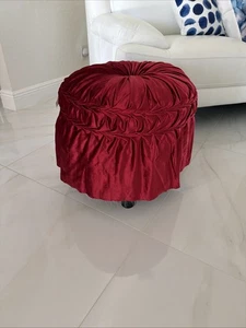 "Cubierta de taburete de tocador acanalado borgoña - Juego - estilo tacto de terciopelo 18"" redonda" - Imagen 1 de 6