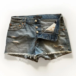 Abercrombie & Fitch High Rise 4" Distressed Cut-Off Button Fly Sz  25/2 Shorts. - Picture 1 of 6