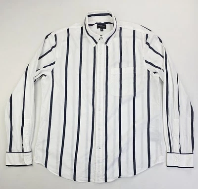 Club Monaco Slim Fit Size Large Mens White Black Sage Trim Stripe Button Down - Image 1 of 4