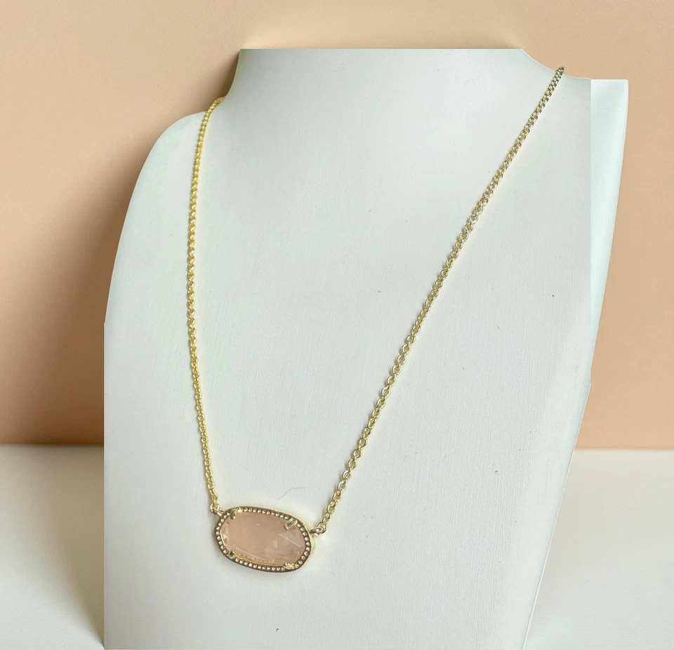 ✨ Elisa Necklace Gold Rose Quartz Gemstone Pendant For Gift w/Dust Bag  NWT - Image 1 of 1
