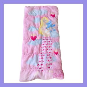 ❤️Barbie Hugging Bear Clouds Hearts Kids Pink Sleeping Bag 2000 Mattel 52x52❤️