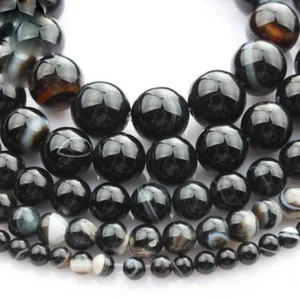 Schwarz mit Punkten Achat Perlen Naturstein Rund gems,1Strang 4mm/6mm/8mm/10mm - Bild 1 von 8