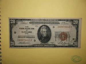 $20 1929 FRBN Federal Reserve Bank of Cleveland, OH Bright Paper Very Fine - Picture 1 of 2