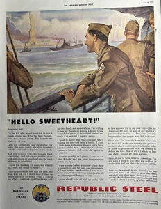 1943 Republic Steel Cleveland Ohio Hello Sweetheart WW II Statue Liberty VTG Ad - Picture 1 of 1