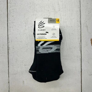 Curry Black Grey Print 3 Pack Cushioned Odor Control Crew Socks Youth Size 4.5-7 - Picture 1 of 6