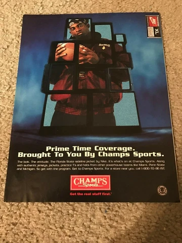 Vintage 1995 NIKE DEION SANDERS Poster Print Ad FLORIDA STATE SEMINOLES JACKET Cover
