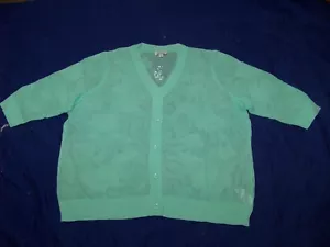 Denim & Co. Essentials Open Weave Floral Sweater- Size 3X - New - Light Seafoam - Picture 1 of 11