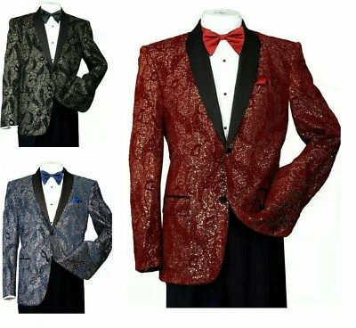 Blazer/Chaqueta Esmoquin Formal Para Hombre Metálico Lentejuelas Chal Cuello Chaqueta 816 Foto 1 de 4