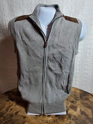 Chaps Sweater Men's Size Small Full Zippered Vest With Faux Suede Trim & Pull - Image 1 of 4