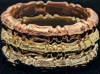 14k Tri Color Gold Stackable Bamboo Ring 3 piece Ring Set Size 7 3.5mm each 8.6g - Image 1 of 4